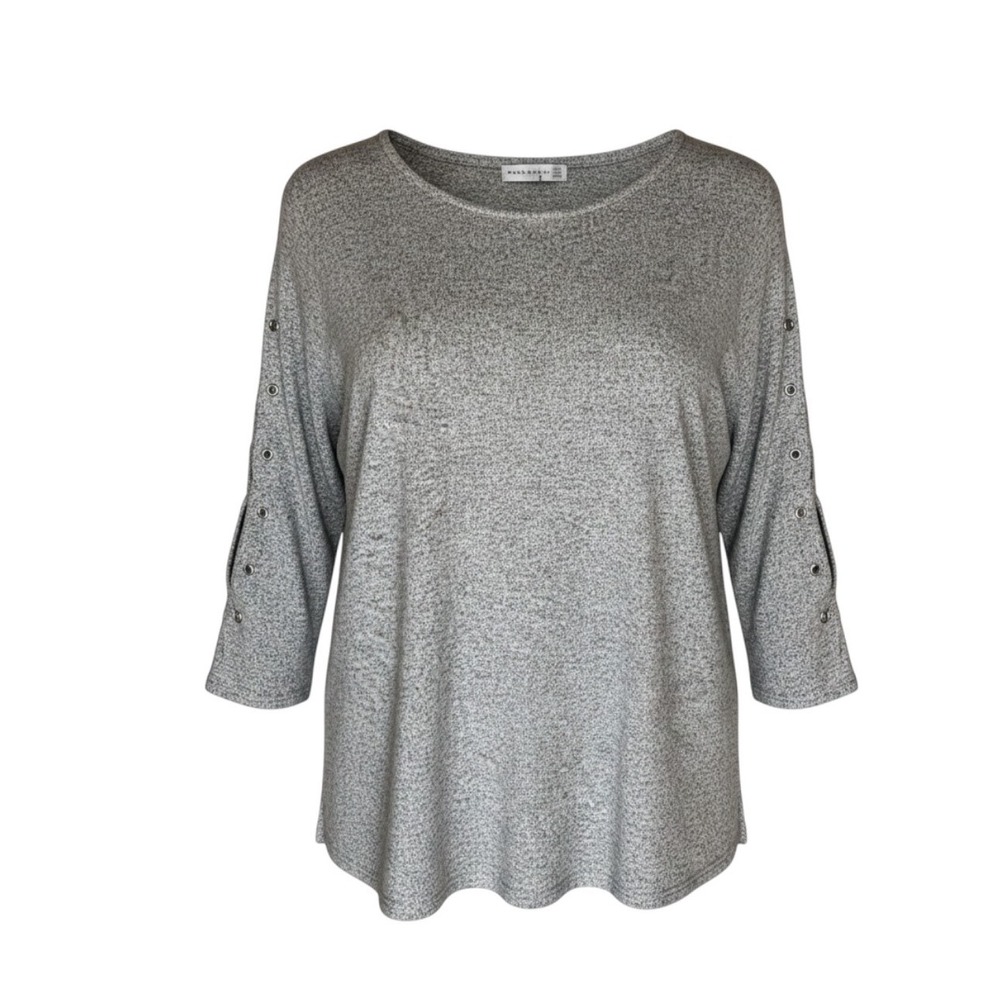 Super soft Women's 3X Marl Knit Top Gray Rhinestone Grommet 3/4 Sleeve Chic Boho